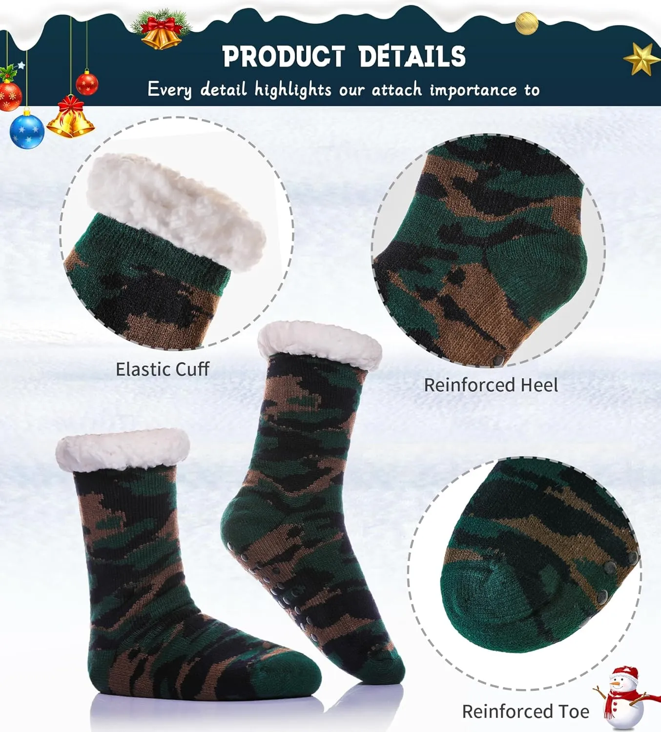 Men's Fleece Lined Cozy Extra Thick Slipper Socks Winter Non-Slip Fuzzy Home Sleeping Stockings