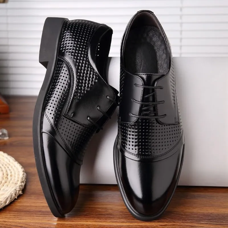 Men's Hollow Mesh Breathable Fashion Platform Hollow Out Casual Oxfords with Brogue Lightweight Lace-Up Soft Sole Leather Walking Shoes Sneakers Comfortable Business Dress Shoes