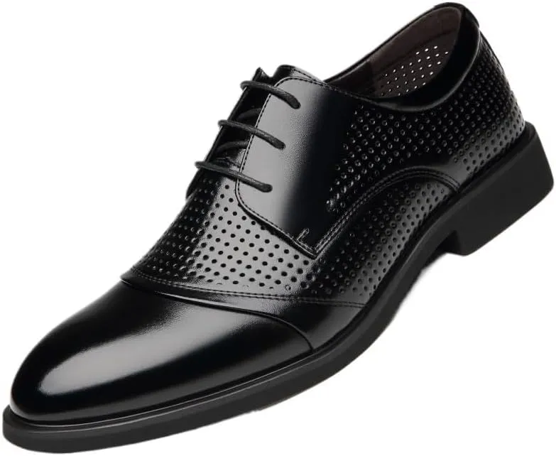 Men's Hollow Mesh Breathable Fashion Platform Hollow Out Casual Oxfords with Brogue Lightweight Lace-Up Soft Sole Leather Walking Shoes Sneakers Comfortable Business Dress Shoes