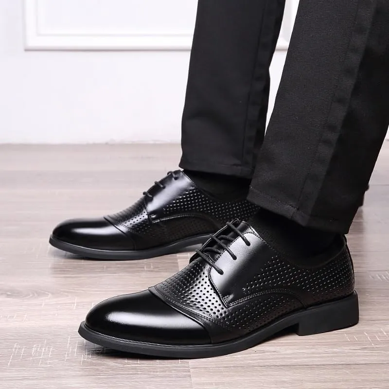 Men's Hollow Mesh Breathable Fashion Platform Hollow Out Casual Oxfords with Brogue Lightweight Lace-Up Soft Sole Leather Walking Shoes Sneakers Comfortable Business Dress Shoes