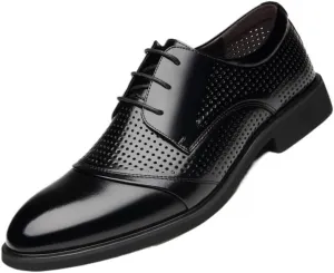 Men's Hollow Mesh Breathable Fashion Platform Hollow Out Casual Oxfords with Brogue Lightweight Lace-Up Soft Sole Leather Walking Shoes Sneakers Comfortable Business Dress Shoes