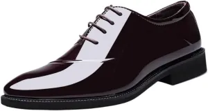 Men's Lace-up Shiny Patent Leather Tuxedo Shoes Fashion Formal Business Oxford Shoes Classic Pointed Toe Lace Up Dress Shoes for Men