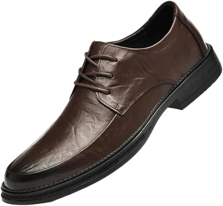 Men's Leather Fashion Wingtip Brogue Shoes Men Non-Slip Business Formal Derby Shoes Low Top Lace Up Platform Oxfords Shoes for Men(Brown,6.5)