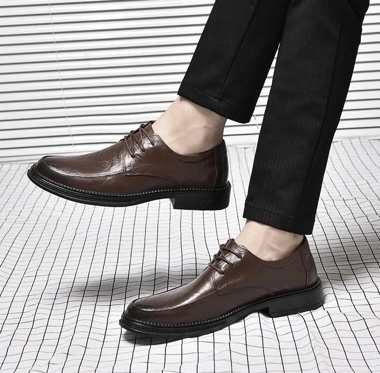 Men's Leather Fashion Wingtip Brogue Shoes Men Non-Slip Business Formal Derby Shoes Low Top Lace Up Platform Oxfords Shoes for Men(Brown,6.5)