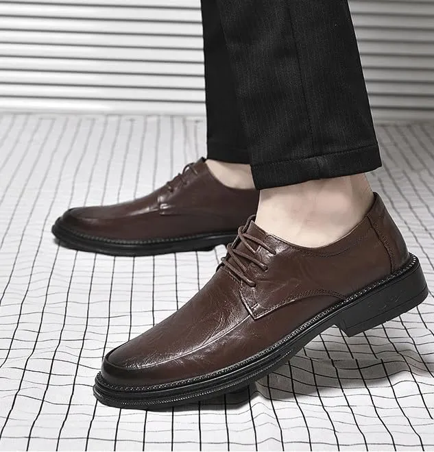 Men's Leather Fashion Wingtip Brogue Shoes Men Non-Slip Business Formal Derby Shoes Low Top Lace Up Platform Oxfords Shoes for Men(Brown,6.5)