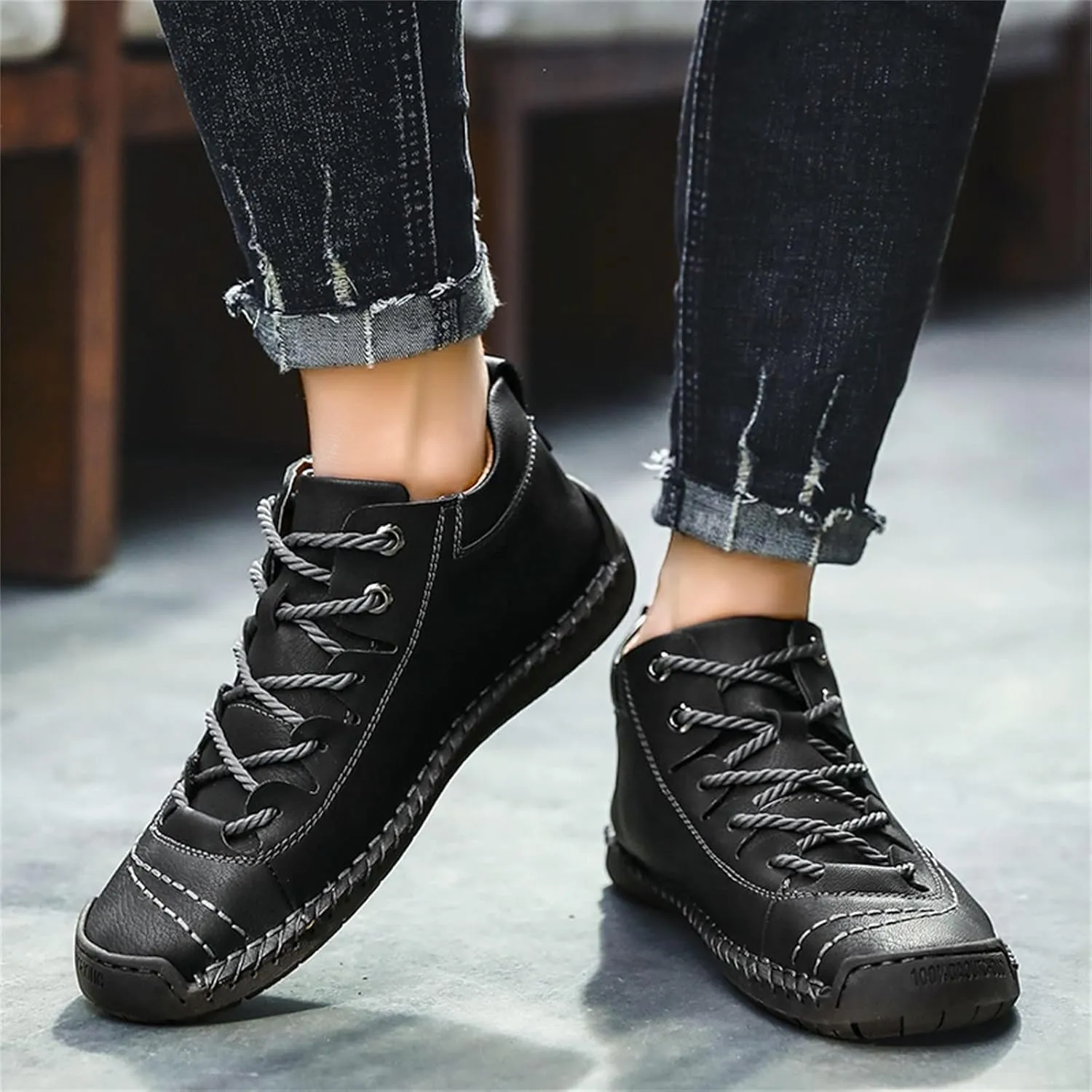 Mens Leather Tuxedo Shoes Fashion Summer and Autumn Men Leather Shoes Flat Soft Bottom Comfortable Mid Top Lace Up Casual Real Leather Shoes