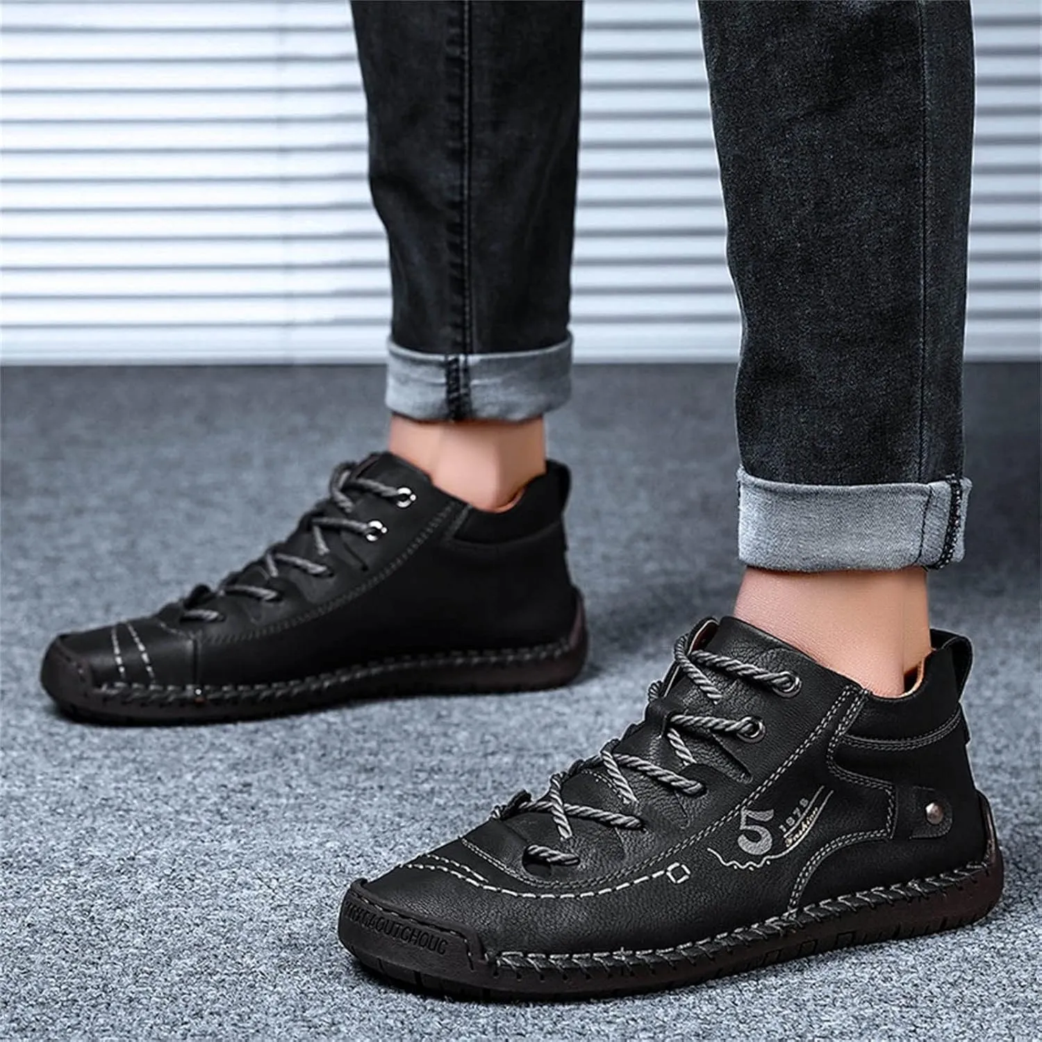 Mens Leather Tuxedo Shoes Fashion Summer and Autumn Men Leather Shoes Flat Soft Bottom Comfortable Mid Top Lace Up Casual Real Leather Shoes
