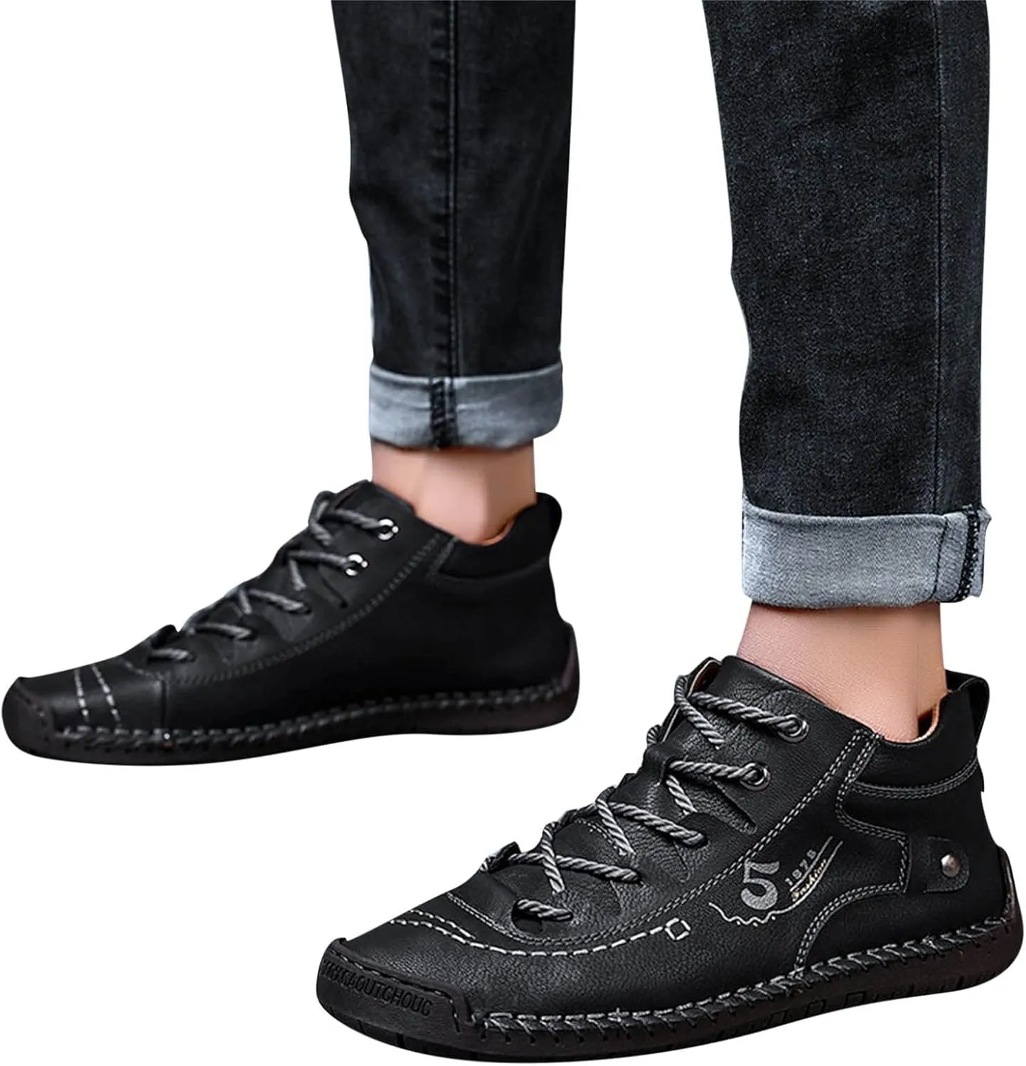Mens Leather Tuxedo Shoes Fashion Summer and Autumn Men Leather Shoes Flat Soft Bottom Comfortable Mid Top Lace Up Casual Real Leather Shoes