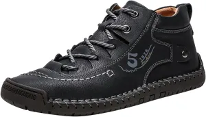 Mens Leather Tuxedo Shoes Fashion Summer and Autumn Men Leather Shoes Flat Soft Bottom Comfortable Mid Top Lace Up Casual Real Leather Shoes