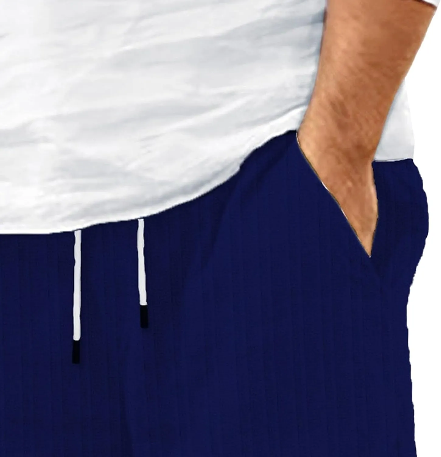 Mens Linen Flat Front Casual Shorts Classic Fit Drawstring Beach Shorts Elastic Waist Drawstring Beach Short