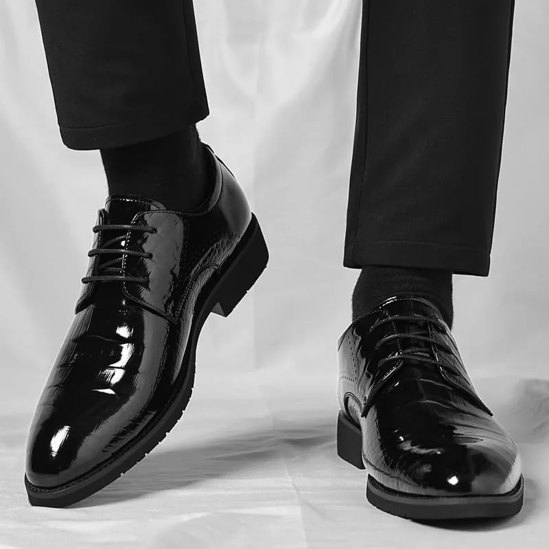 Men's Oxfords Shoes Lightweight All-Day Comfort Non-Slip Soft Sole Dress Shoes Pointed Toe Shiny Patent Leather Lace Up Derby Shoe for Men