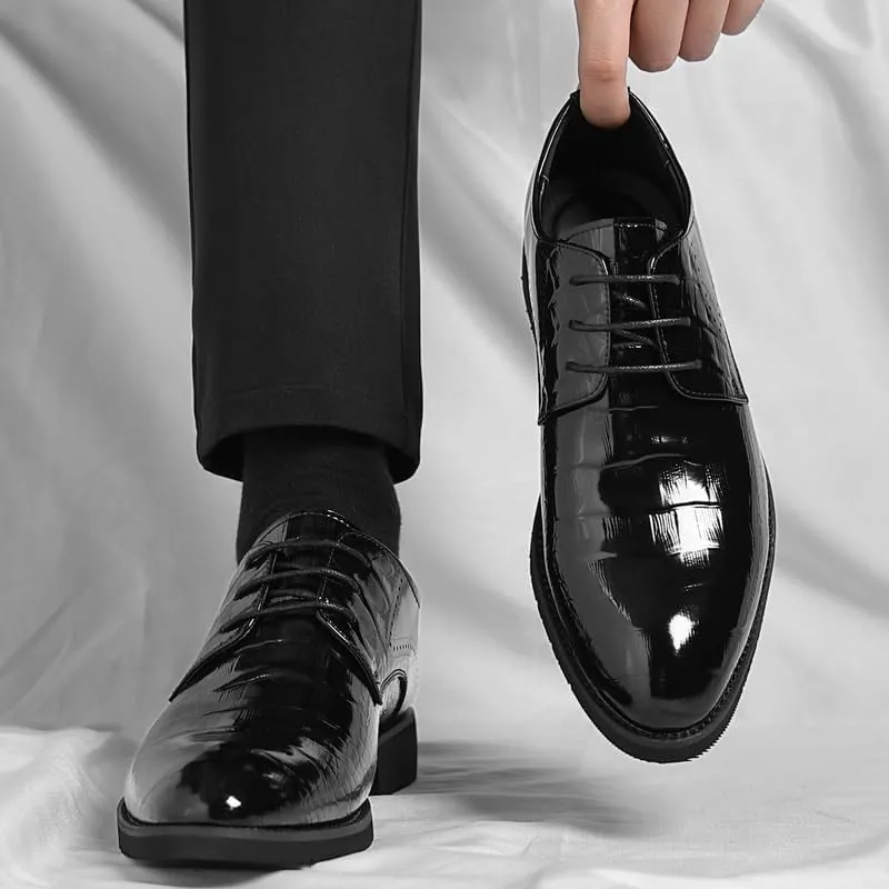 Men's Oxfords Shoes Lightweight All-Day Comfort Non-Slip Soft Sole Dress Shoes Pointed Toe Shiny Patent Leather Lace Up Derby Shoe for Men
