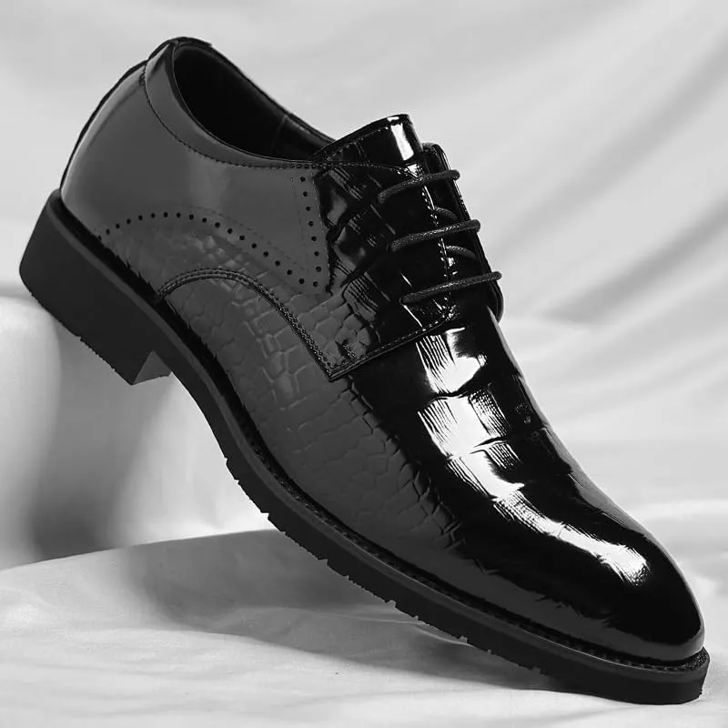 Men's Oxfords Shoes Lightweight All-Day Comfort Non-Slip Soft Sole Dress Shoes Pointed Toe Shiny Patent Leather Lace Up Derby Shoe for Men