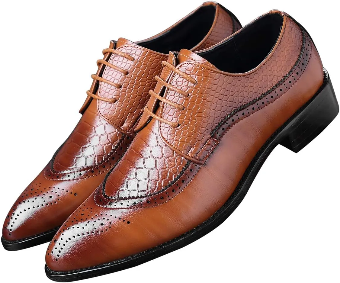 Men's Oxfords Wingtip Formal Leather Prom Dress Wedding Shoes for Men Black Brown Red