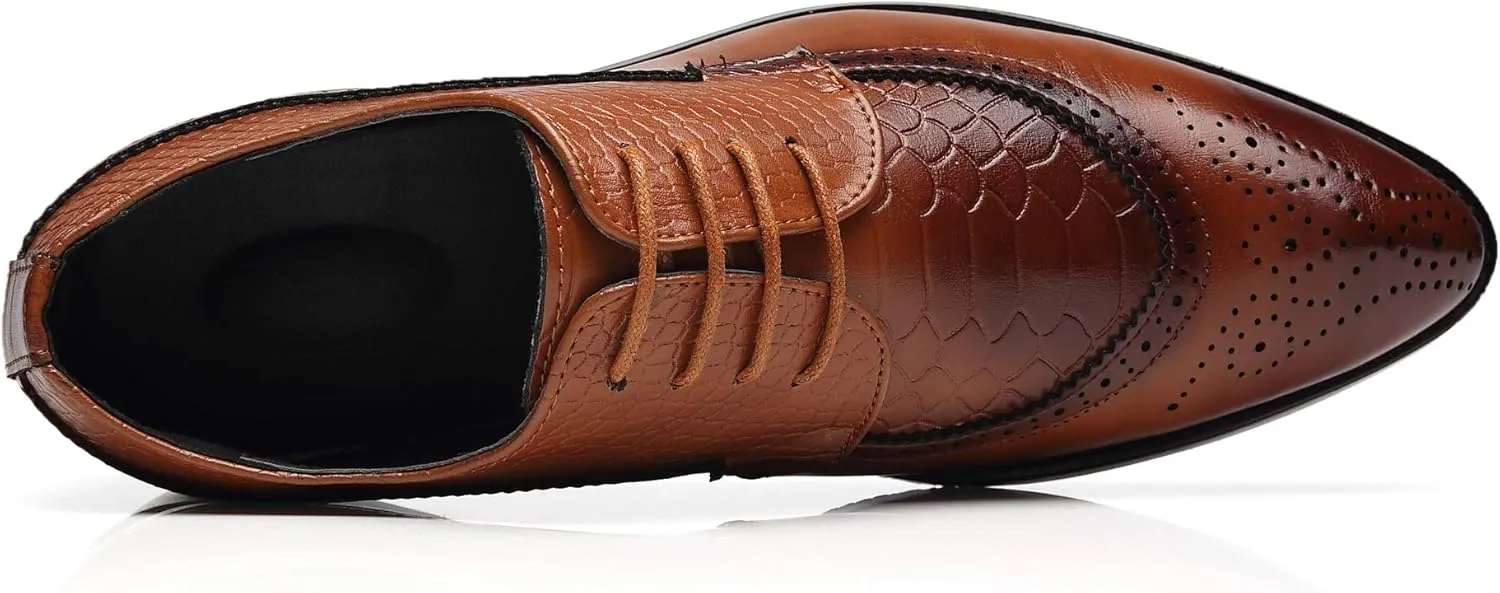 Men's Oxfords Wingtip Formal Leather Prom Dress Wedding Shoes for Men Black Brown Red
