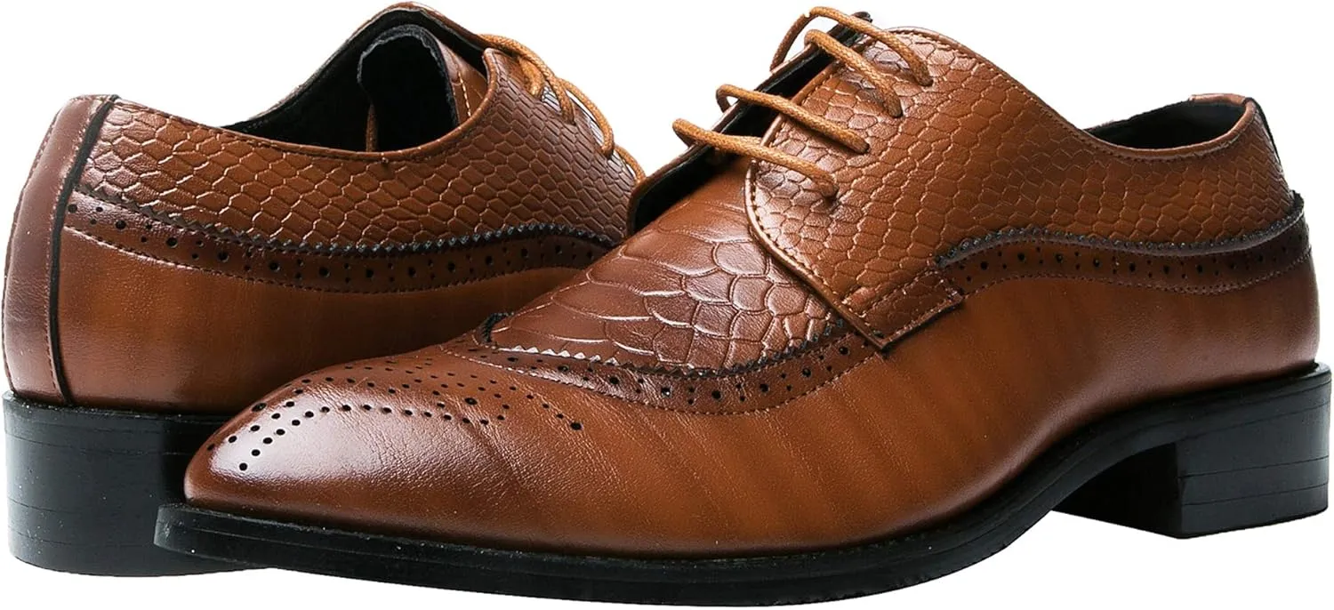 Men's Oxfords Wingtip Formal Leather Prom Dress Wedding Shoes for Men Black Brown Red