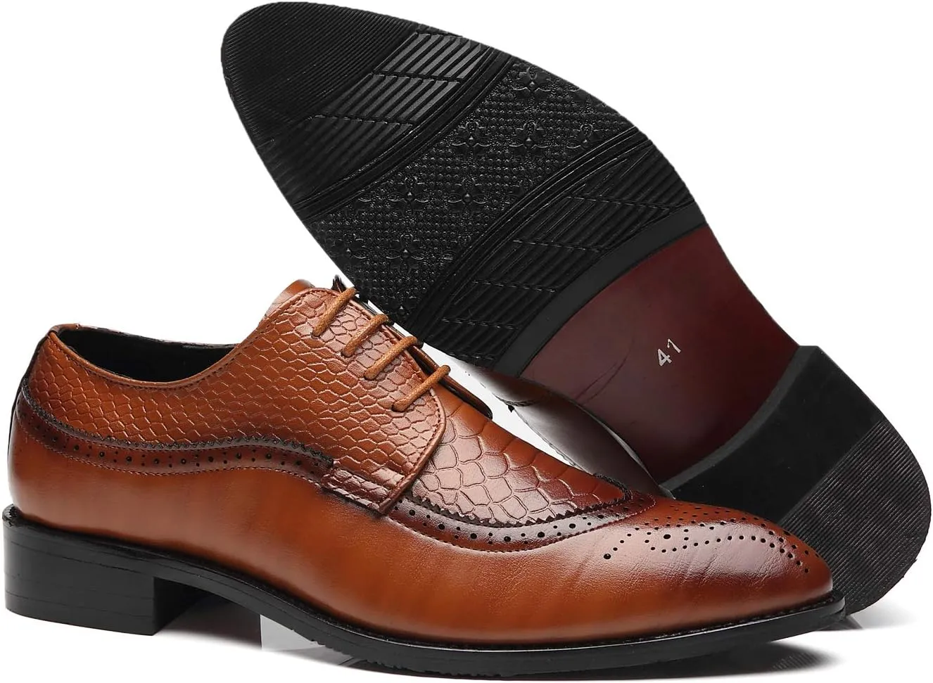 Men's Oxfords Wingtip Formal Leather Prom Dress Wedding Shoes for Men Black Brown Red