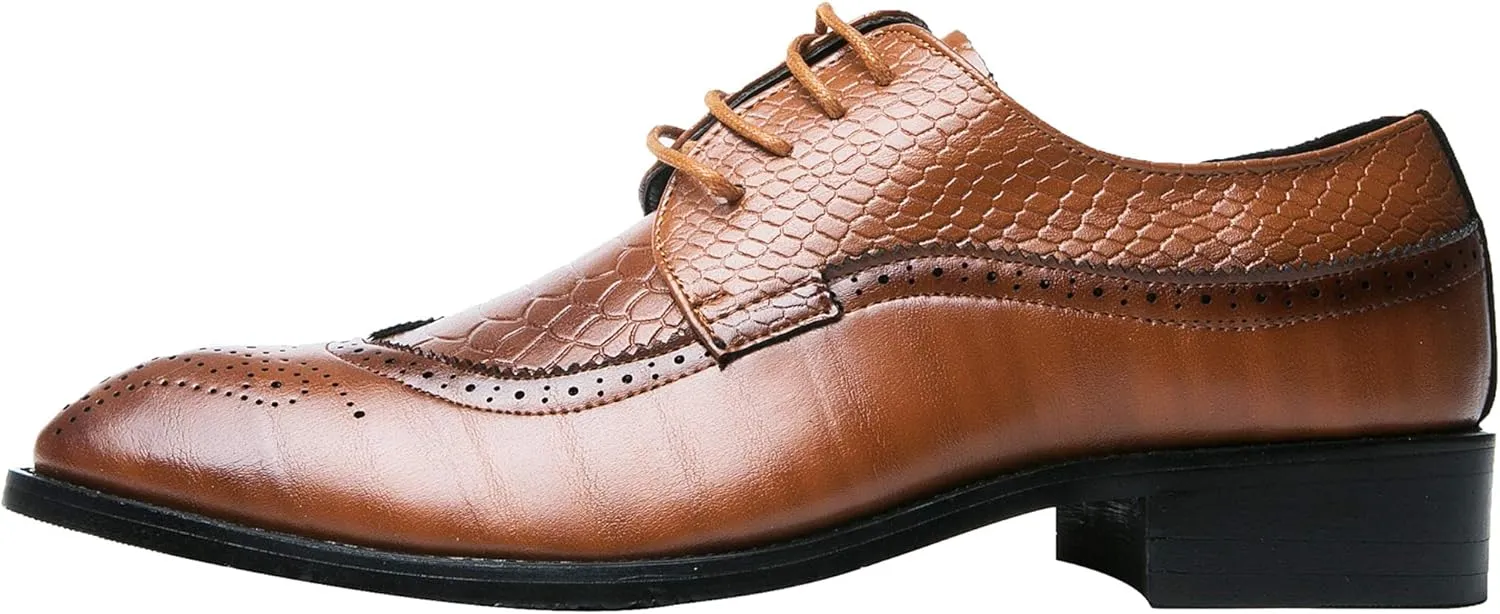 Men's Oxfords Wingtip Formal Leather Prom Dress Wedding Shoes for Men Black Brown Red