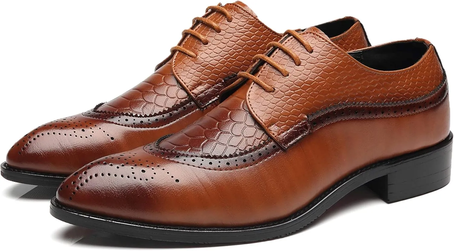 Men's Oxfords Wingtip Formal Leather Prom Dress Wedding Shoes for Men Black Brown Red