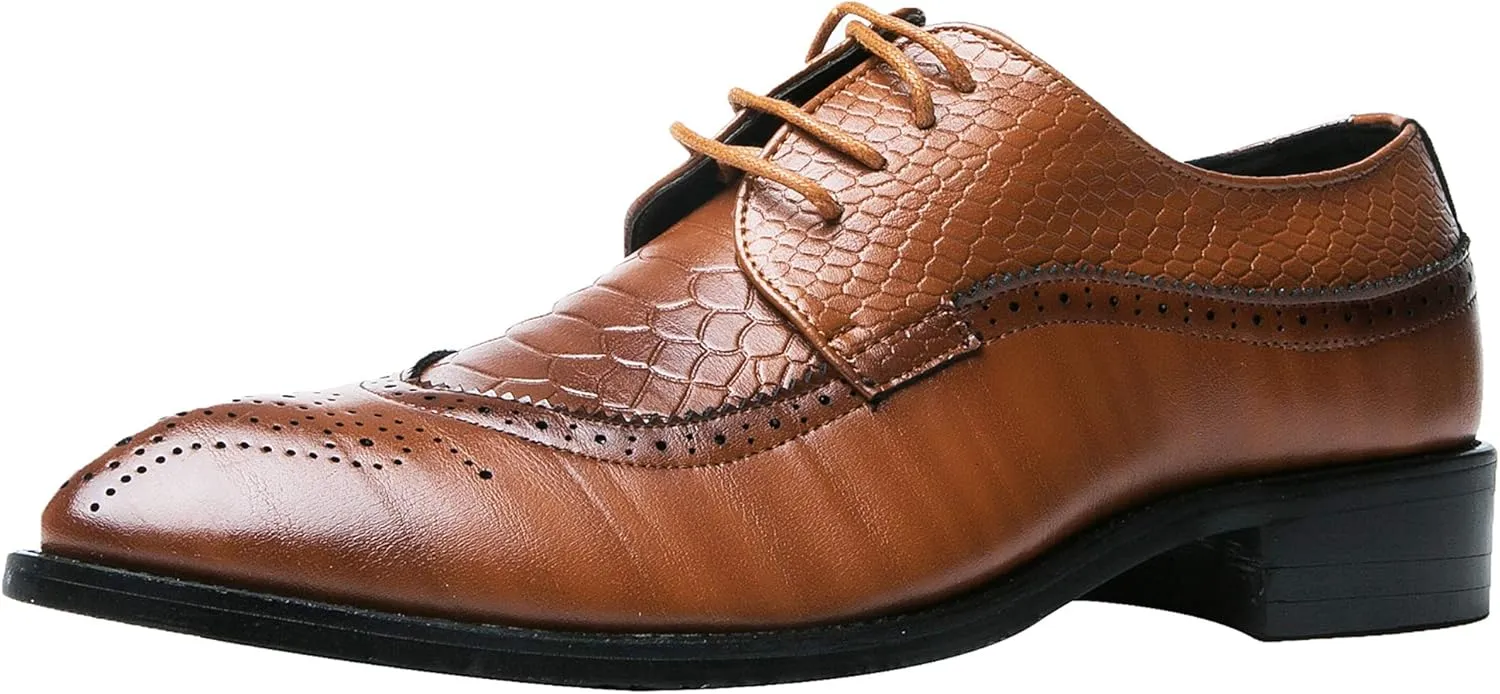 Men's Oxfords Wingtip Formal Leather Prom Dress Wedding Shoes for Men Black Brown Red