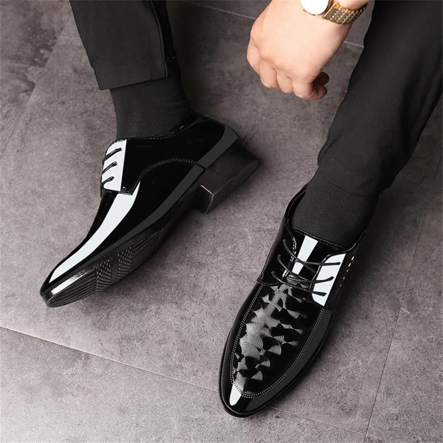 Men's Patent Leather Oxford Formal Business Dress Shoes Italy Modern Suit Tuxedo Shoes