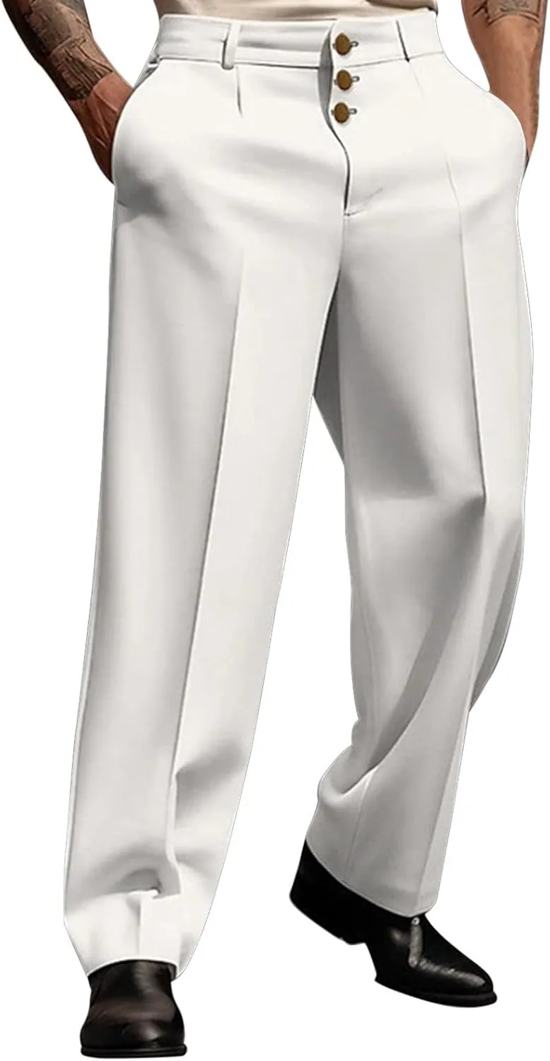 Mens Pleated Front Casual Work Pants Wrinkle-Free Regular Fit Work Dress Pants Big and Tall Stretch Chinos Trousers
