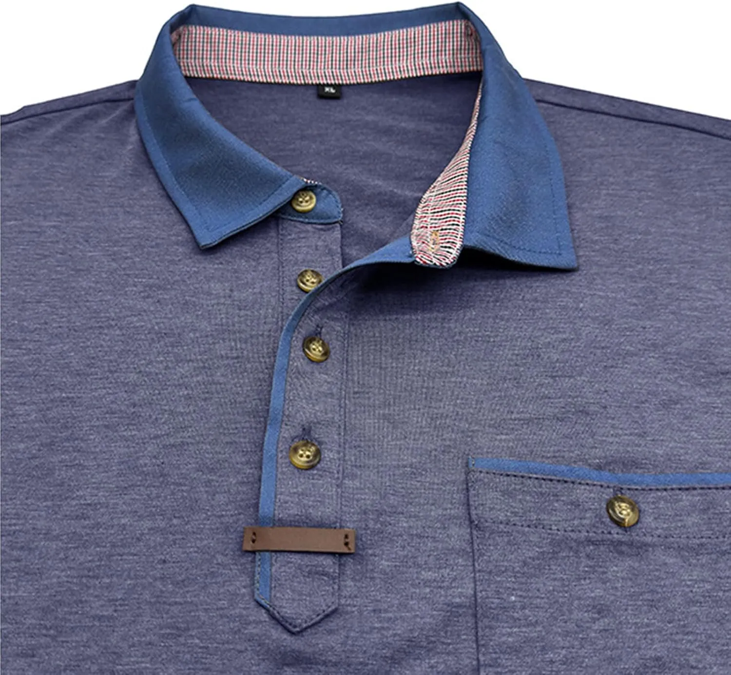 Men's Regular Fit Casual Short Sleeve Vintage Dual Tipped Collar Button Down Polo Shirt Golf Tee Shirts with Pocket