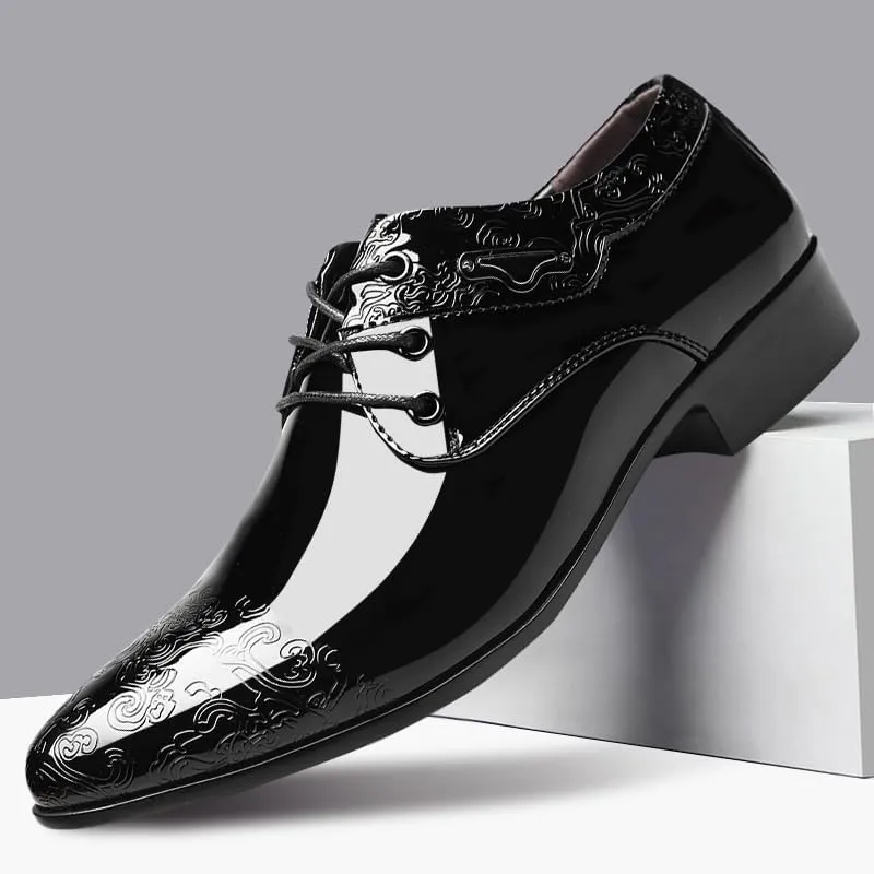 Men's Shiny Patent Leather Dress Shoes Fashion Classic Pointed Toe Oxfords Shoes Lace Up Low Business Office Wedding Derby Shoes for Men