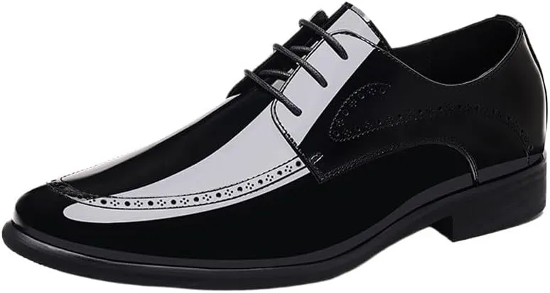 Men's Shiny Patent Leather Dress Shoes Mens Breathable Leather Wingtip Brogue Oxfords Shoes