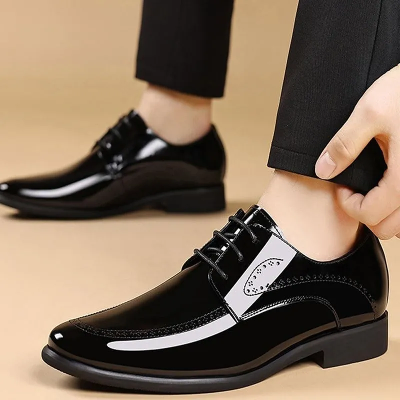 Men's Shiny Patent Leather Dress Shoes Mens Breathable Leather Wingtip Brogue Oxfords Shoes