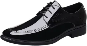 Men's Shiny Patent Leather Dress Shoes Mens Breathable Leather Wingtip Brogue Oxfords Shoes