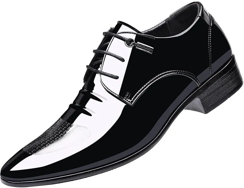 Men's Shiny Patent Leather Dress Shoes Mens Business Lace Up Oxford Shoes Comfort Hand Stitched Formal Derby Shoes for Men