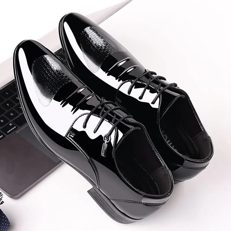 Men's Shiny Patent Leather Dress Shoes Mens Business Lace Up Oxford Shoes Comfort Hand Stitched Formal Derby Shoes for Men