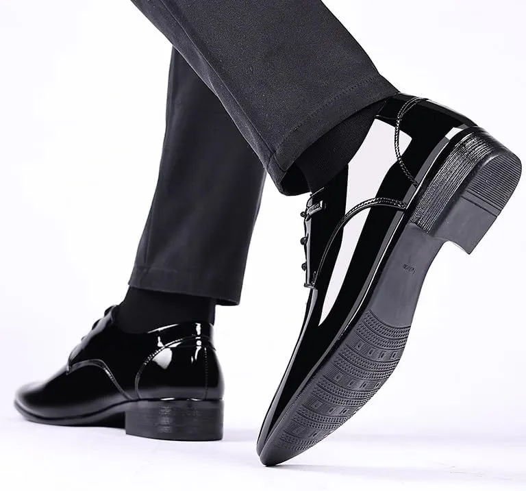Men's Shiny Patent Leather Dress Shoes Mens Business Lace Up Oxford Shoes Comfort Hand Stitched Formal Derby Shoes for Men