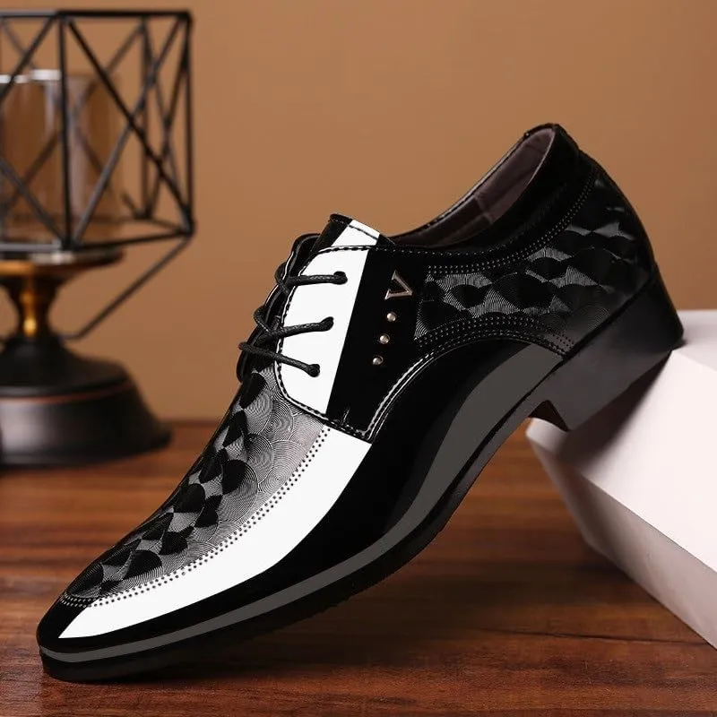 Mens Shiny Patent Leather Formal Oxfords Shoes Comfortable Non-Slip Softsole Walking Tuxedo Derby Shoes for Men