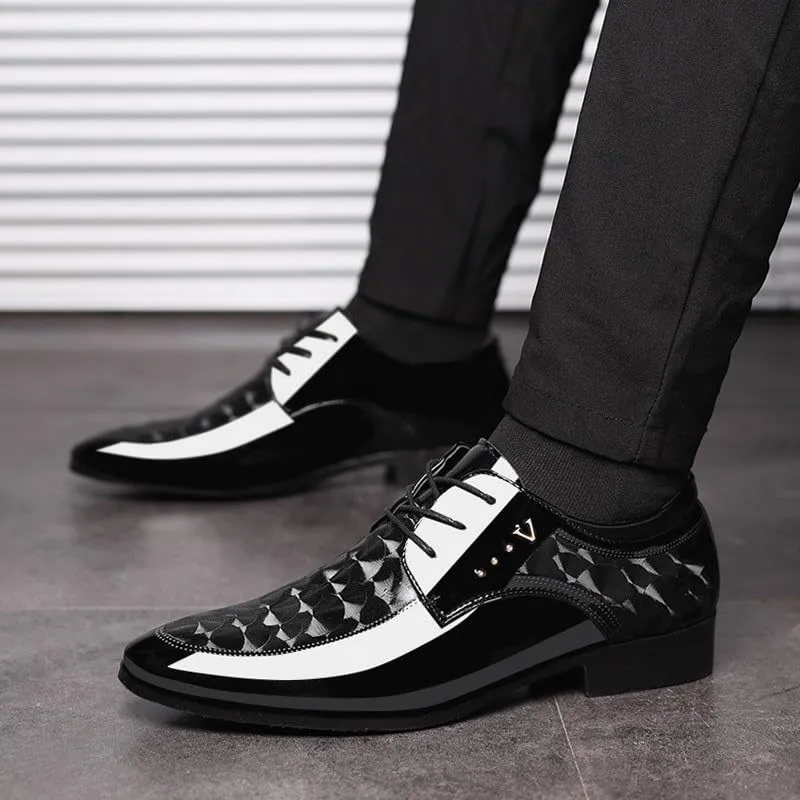 Mens Shiny Patent Leather Formal Oxfords Shoes Comfortable Non-Slip Softsole Walking Tuxedo Derby Shoes for Men