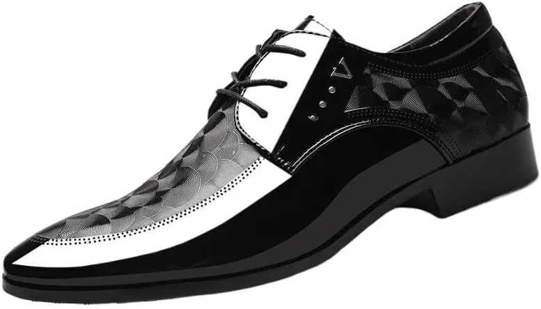 Mens Shiny Patent Leather Formal Oxfords Shoes Comfortable Non-Slip Softsole Walking Tuxedo Derby Shoes for Men