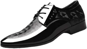 Mens Shiny Patent Leather Formal Oxfords Shoes Comfortable Non-Slip Softsole Walking Tuxedo Derby Shoes for Men