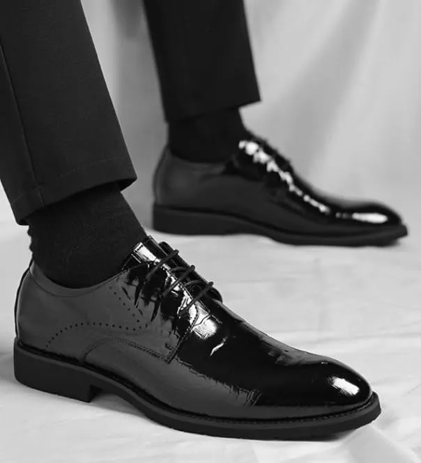 Mens Shiny Pointed Toe Dress Shoes Summer British Style Oxford Shoes Business Formal Office Wedding Shoes(6.5)