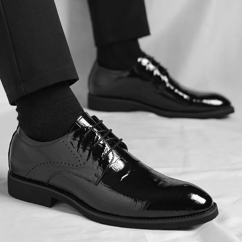 Mens Shiny Pointed Toe Dress Shoes Summer British Style Oxford Shoes Business Formal Office Wedding Shoes(6.5)