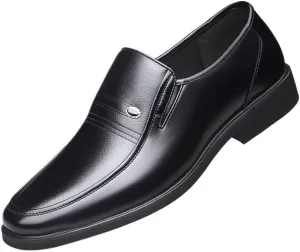 Men's Slip-on Oxfords Breathable Leather Oxford Shoes Lug Sole Non-Slip Dress Shoes for Business Work
