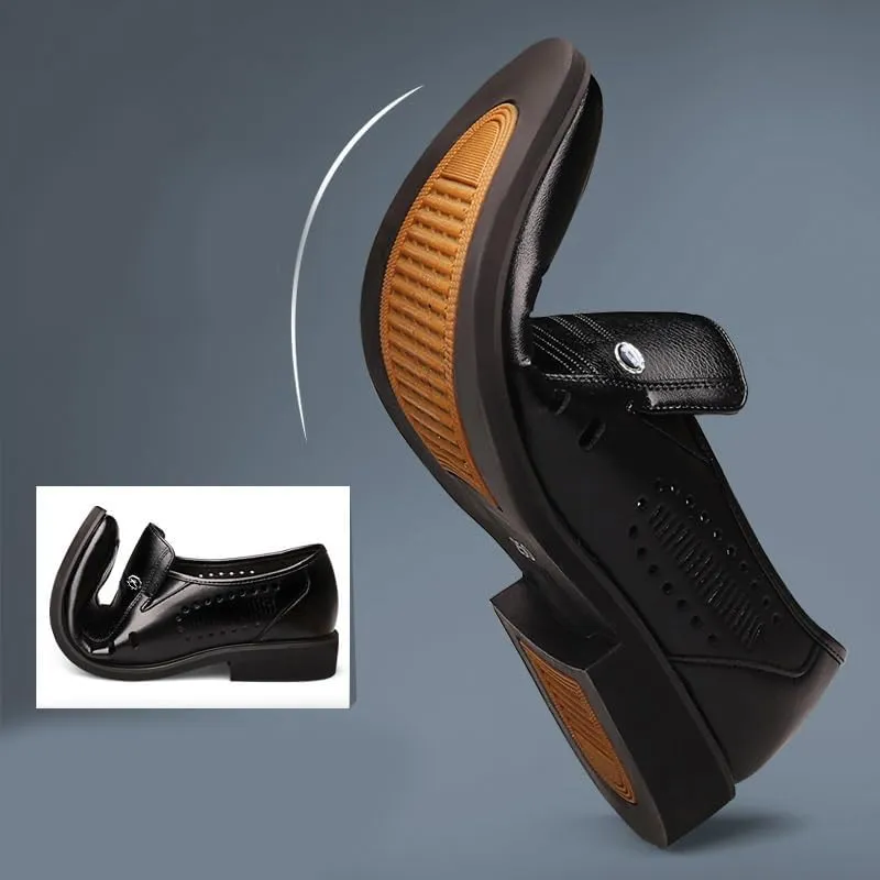 Men's Slip-on Oxfords Breathable Leather Oxford Shoes Lug Sole Non-Slip Dress Shoes for Business Work