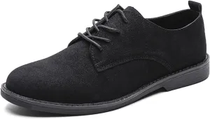 Men's Suede Classic Low-Heeled Business Oxford Shoes Retro Pointed Toe Comfort Lined Non-Slip Lace-Up Dress Derby Shoes