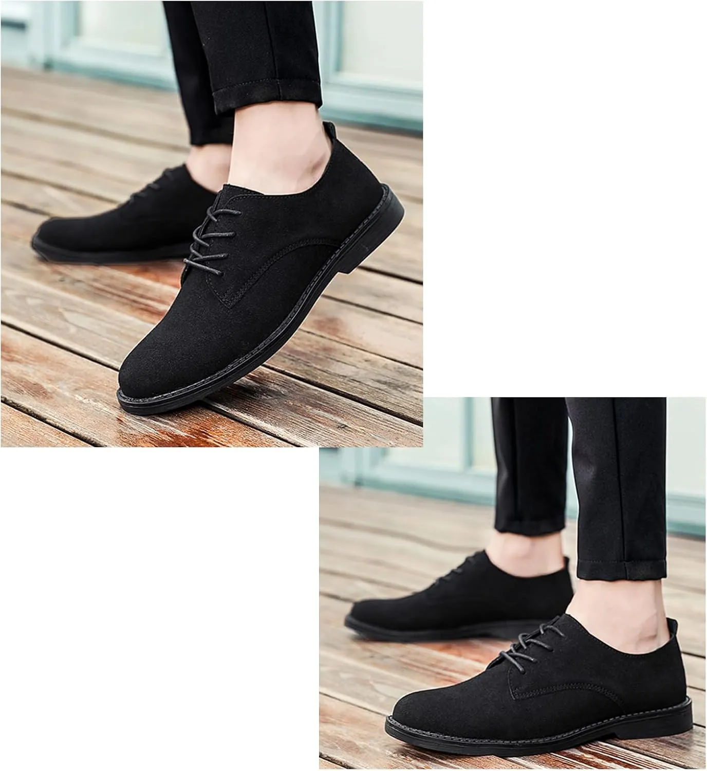Men's Suede Classic Low-Heeled Business Oxford Shoes Retro Pointed Toe Comfort Lined Non-Slip Lace-Up Dress Derby Shoes