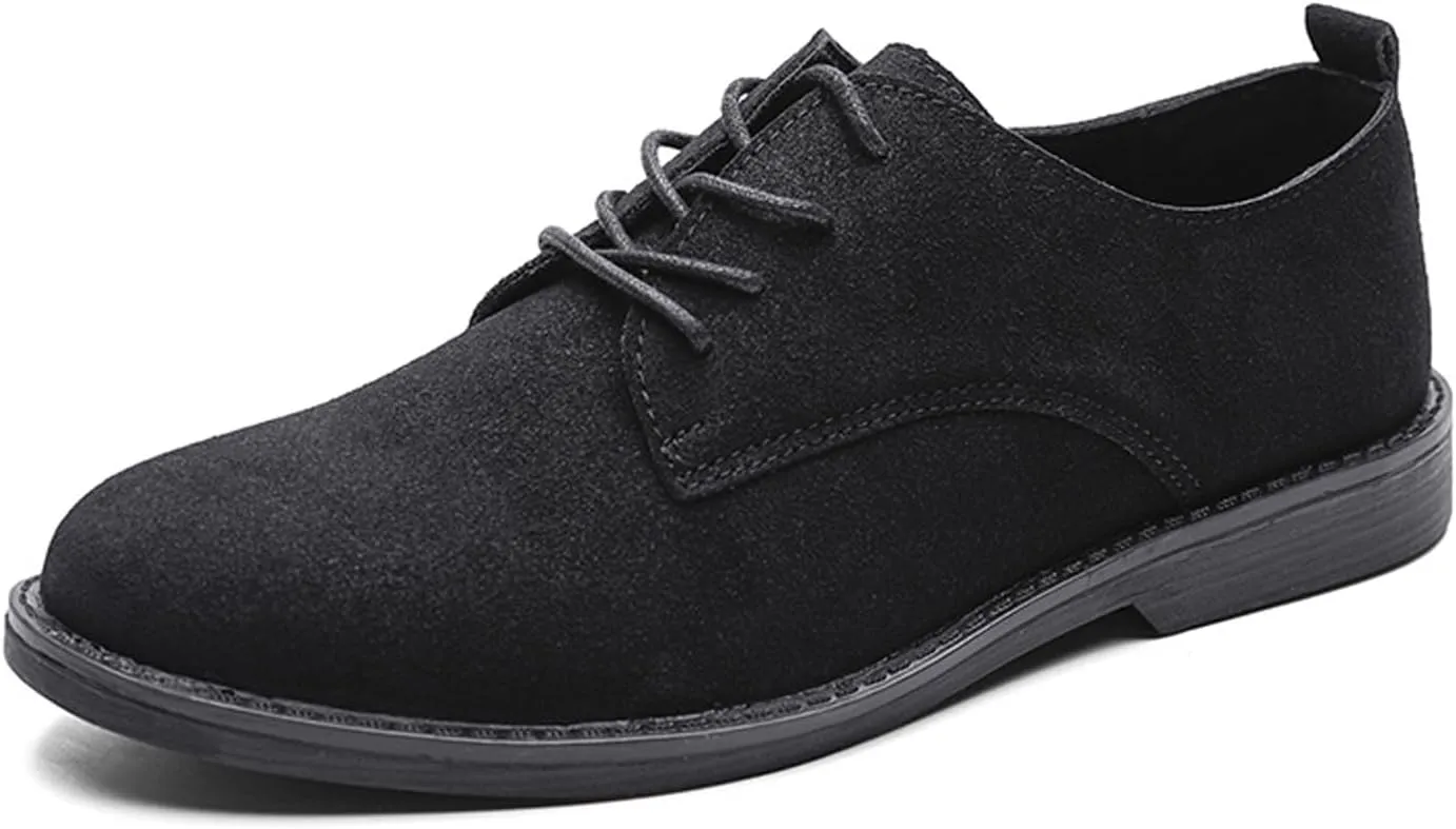 Men's Suede Classic Low-Heeled Business Oxford Shoes Retro Pointed Toe Comfort Lined Non-Slip Lace-Up Dress Derby Shoes