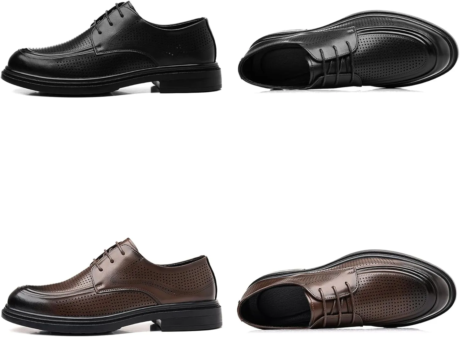 Men's Summer Hollow Breathable Leather Dress Lace-up Oxford Shoes Casual Non-Slip Walking Formal Wedding Business Wintips Flat Derby Shoes