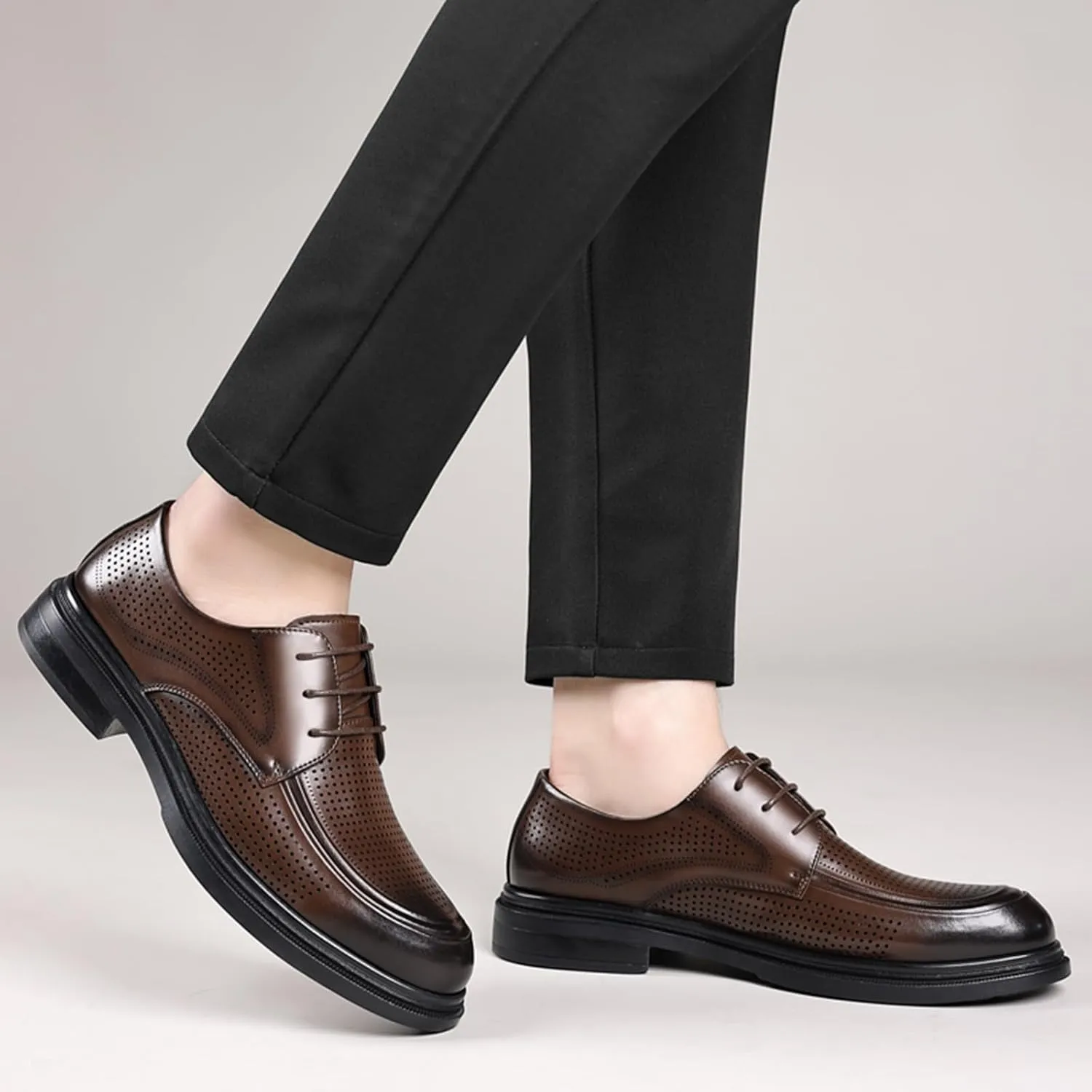 Men's Summer Hollow Breathable Leather Dress Lace-up Oxford Shoes Casual Non-Slip Walking Formal Wedding Business Wintips Flat Derby Shoes