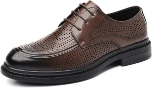 Men's Summer Hollow Breathable Leather Dress Lace-up Oxford Shoes Casual Non-Slip Walking Formal Wedding Business Wintips Flat Derby Shoes