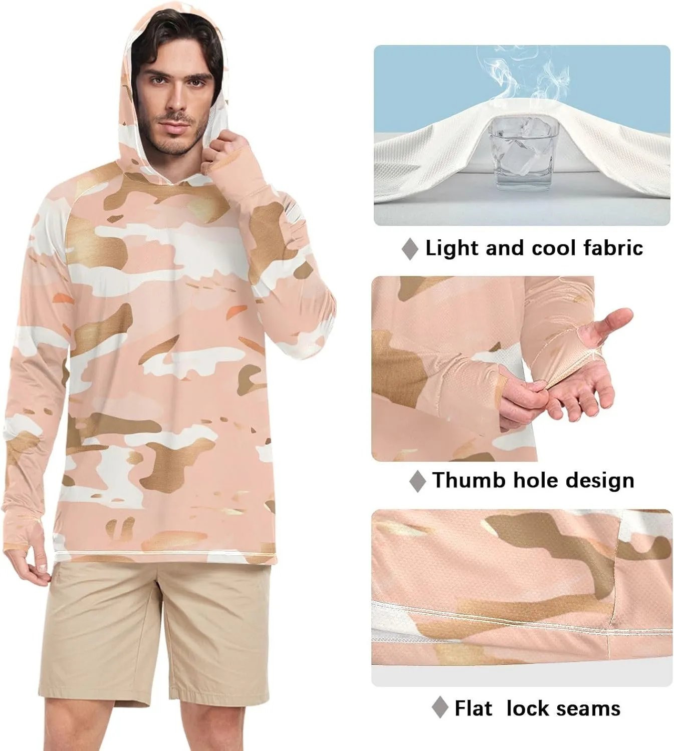 Mens Sun Protection Hoodie Long Sleeve Quick-Dry UPF 50  Rash Guard for Men
