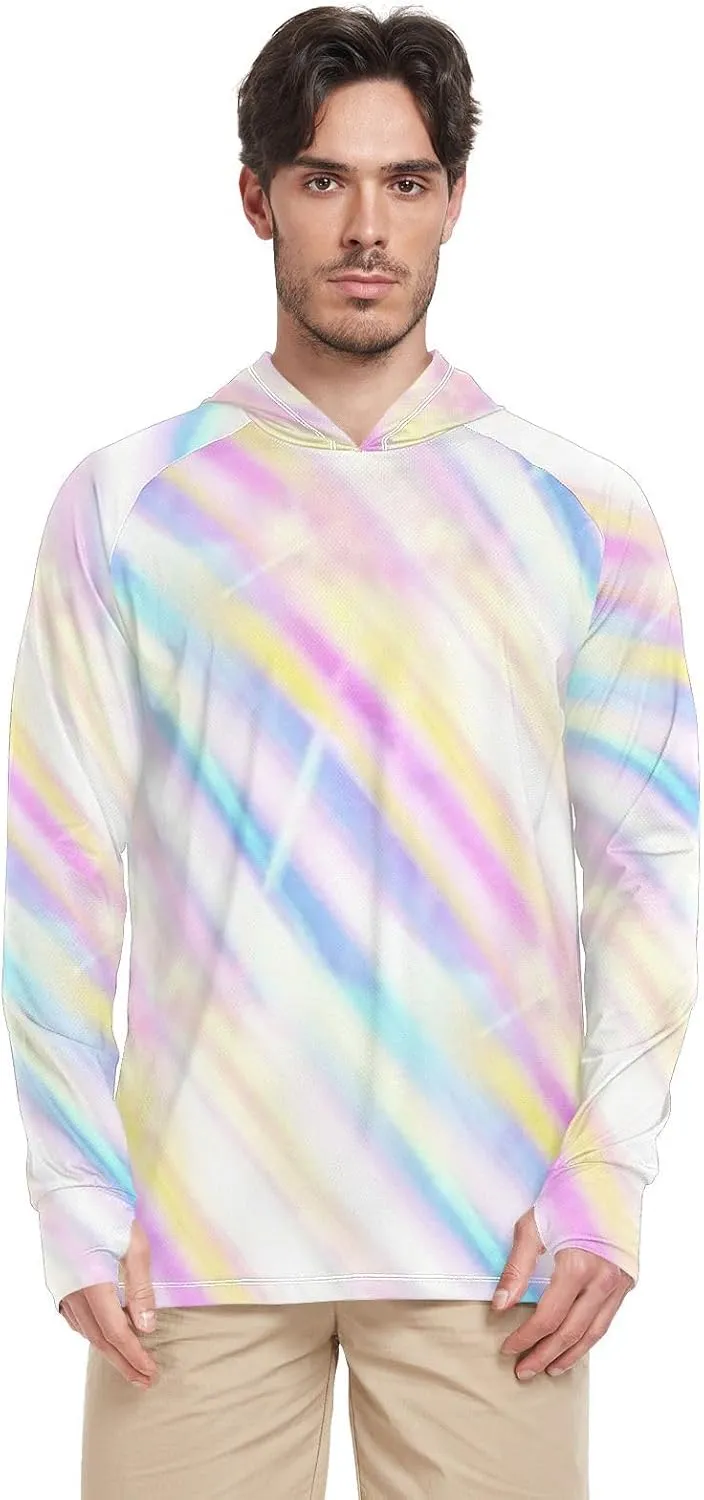 Mens Sun Protection Hoodie Long Sleeve Sun Shirt with Hood UPF 50 UV Rashguard for Men Active Wear Tie Dye Colorful